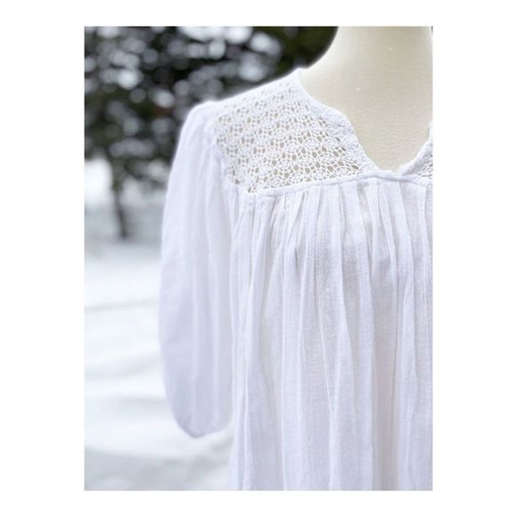 SOLD Vintage 90s Boho Peasant Top Balloon Sleeve Crotchet Collar 100% Cotton - Picture 1 of 11